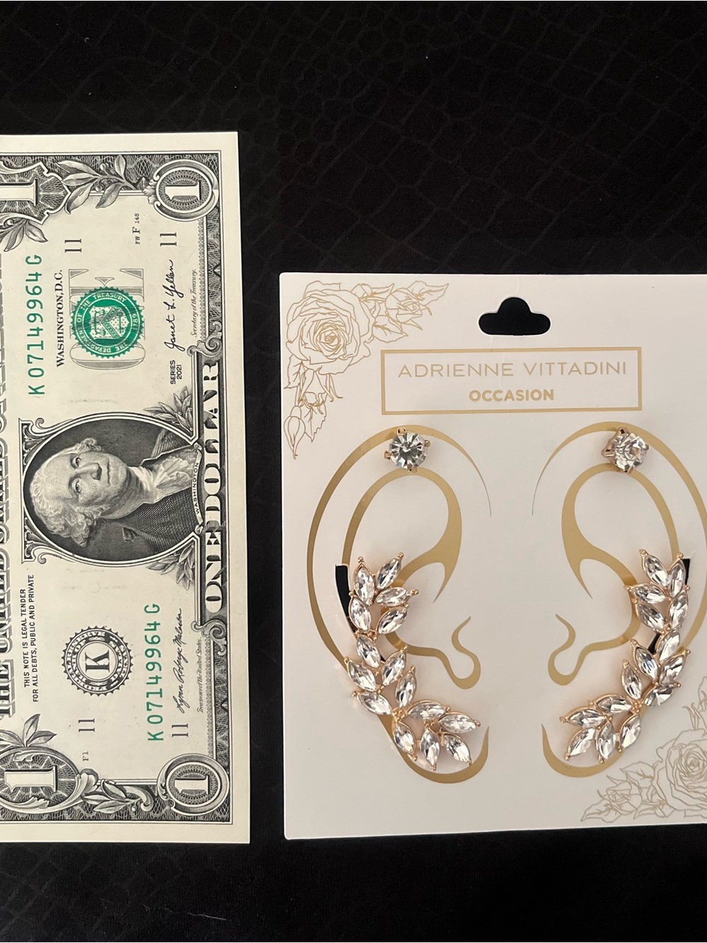 Adrienne Vittadini Gold Leaf Crystal Ear Climbers Set NIP